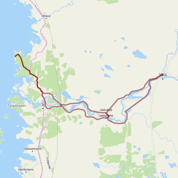 Map miniature of "Sustainable Gravel Experience" cycling inspiration in Pohjois- ja Itä-Suomi, Finland. Generated by Tarmacs.app cycling route planner