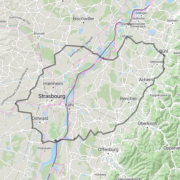 Map miniature of "Wolfisheim to Holtzheim" cycling inspiration in Alsace, France. Generated by Tarmacs.app cycling route planner