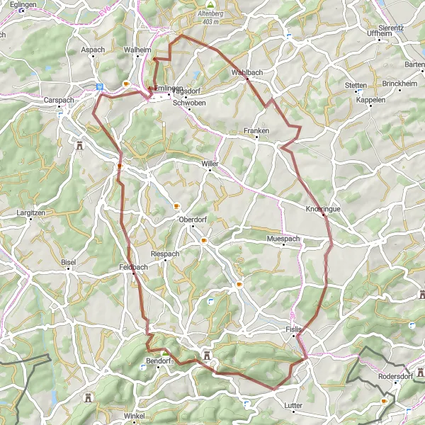 Miniature de la carte de l'inspiration cycliste "Les Chemins de Traverse" dans la Alsace, France. Générée par le planificateur d'itinéraire cycliste Tarmacs.app