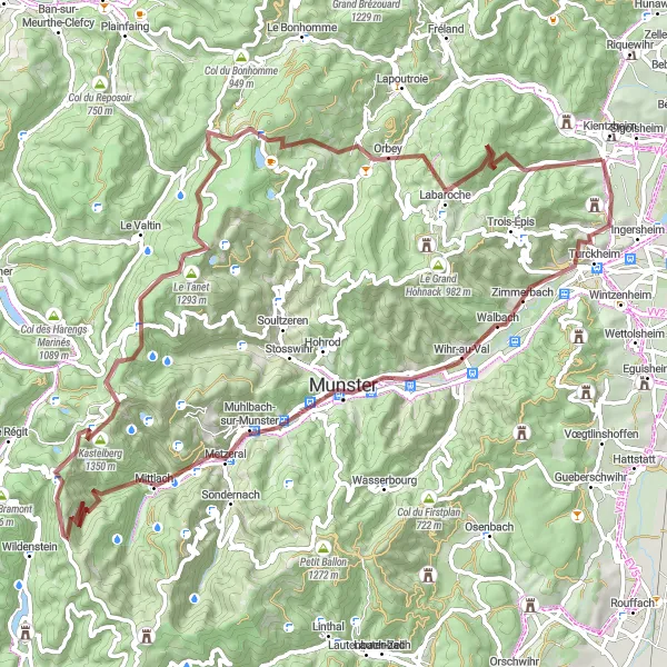 Miniature de la carte de l'inspiration cycliste "Les Cols et les Lacs" dans la Alsace, France. Générée par le planificateur d'itinéraire cycliste Tarmacs.app
