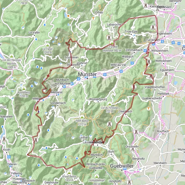 Miniature de la carte de l'inspiration cycliste "Les Vignobles et les Sommets" dans la Alsace, France. Générée par le planificateur d'itinéraire cycliste Tarmacs.app
