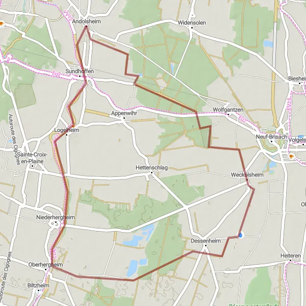 Map miniature of "Weckolsheim Loop" cycling inspiration in Alsace, France. Generated by Tarmacs.app cycling route planner