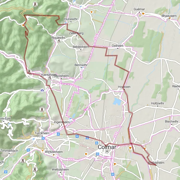 Map miniature of "47-Kayseberg Gravel Loop" cycling inspiration in Alsace, France. Generated by Tarmacs.app cycling route planner