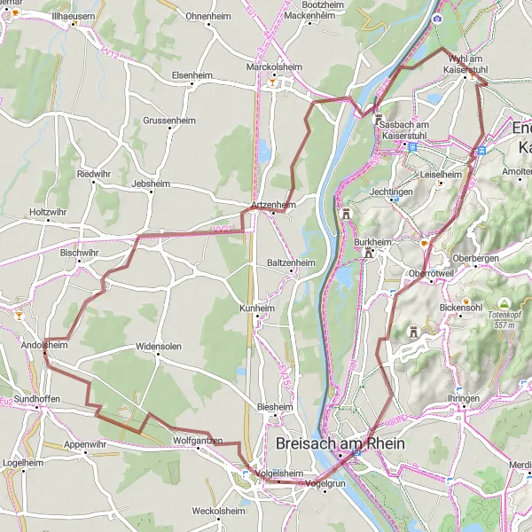 Map miniature of "Exploring Alsace on Gravel" cycling inspiration in Alsace, France. Generated by Tarmacs.app cycling route planner