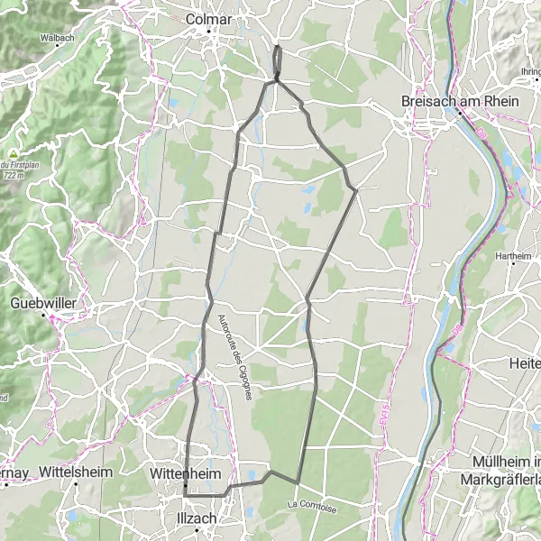 Map miniature of "Alsace Road Tour" cycling inspiration in Alsace, France. Generated by Tarmacs.app cycling route planner