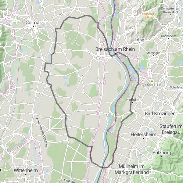 Map miniature of "Scenic Road Cycling in Alsace" cycling inspiration in Alsace, France. Generated by Tarmacs.app cycling route planner