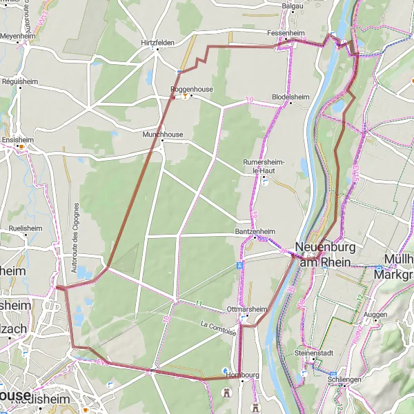 Map miniature of "Nature and Heritage Gravel Route" cycling inspiration in Alsace, France. Generated by Tarmacs.app cycling route planner