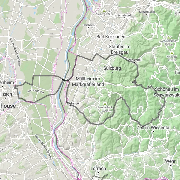 Map miniature of "Alsace Vineyards and Forests Adventure" cycling inspiration in Alsace, France. Generated by Tarmacs.app cycling route planner