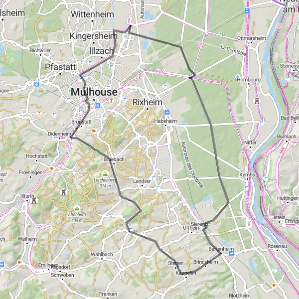 Map miniature of "Baldersheim to Sausheim Loop" cycling inspiration in Alsace, France. Generated by Tarmacs.app cycling route planner