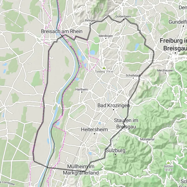 Miniature de la carte de l'inspiration cycliste "La Boucle des Châteaux" dans la Alsace, France. Générée par le planificateur d'itinéraire cycliste Tarmacs.app