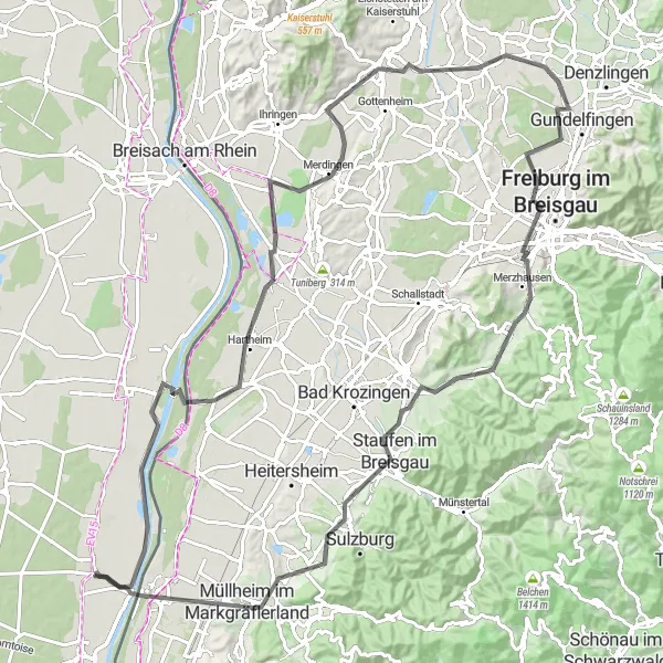Map miniature of "Chalampé Challenge" cycling inspiration in Alsace, France. Generated by Tarmacs.app cycling route planner