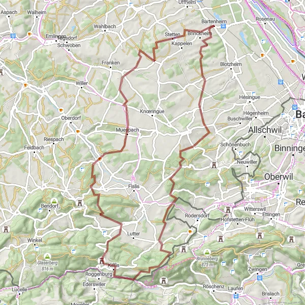 Map miniature of "Discover the Vosges" cycling inspiration in Alsace, France. Generated by Tarmacs.app cycling route planner