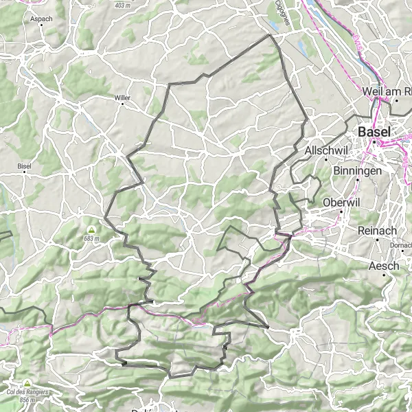 Map miniature of "Alsace Challenge" cycling inspiration in Alsace, France. Generated by Tarmacs.app cycling route planner