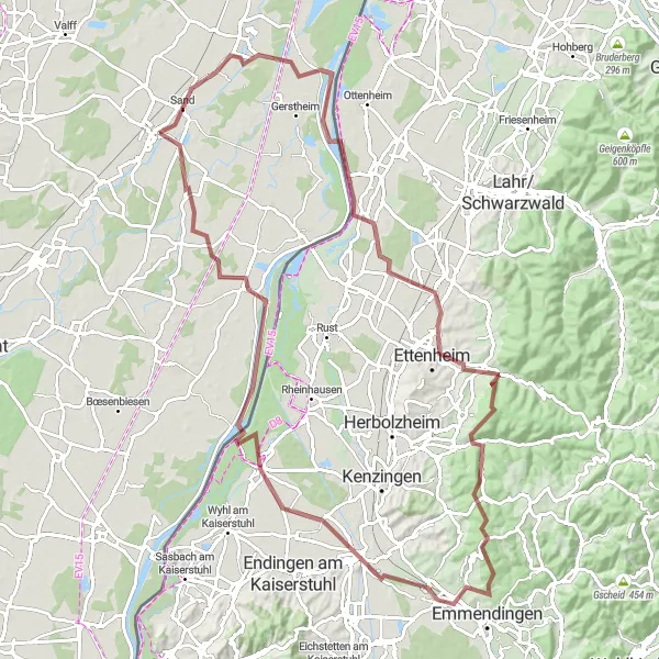 Map miniature of "Hidden Gems of Alsace Gravel Adventure" cycling inspiration in Alsace, France. Generated by Tarmacs.app cycling route planner