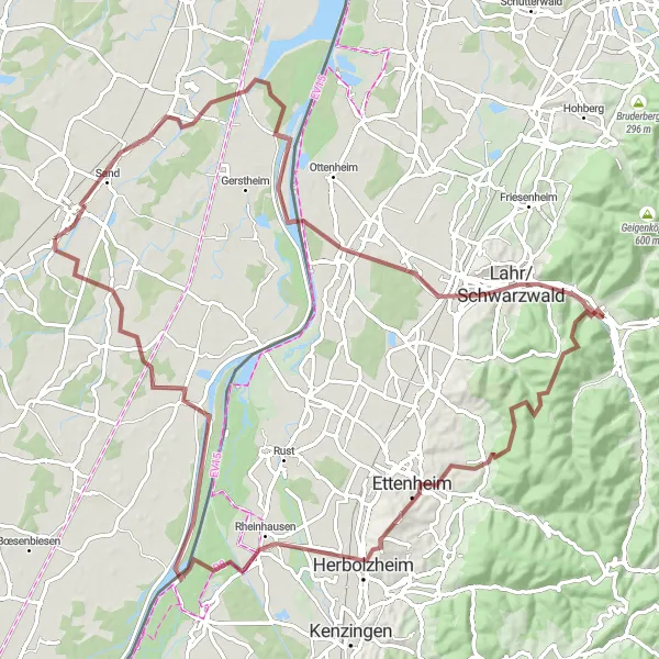 Map miniature of "The Gravel Adventure" cycling inspiration in Alsace, France. Generated by Tarmacs.app cycling route planner