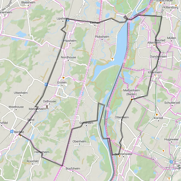 Map miniature of "The Vineyards and Villages of Alsace" cycling inspiration in Alsace, France. Generated by Tarmacs.app cycling route planner