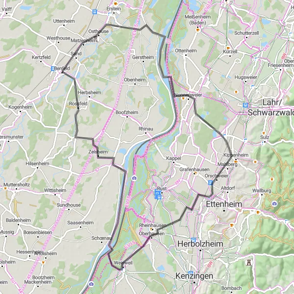 Map miniature of "The Alsatian Countryside" cycling inspiration in Alsace, France. Generated by Tarmacs.app cycling route planner