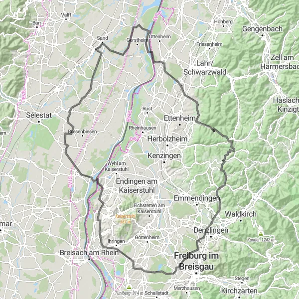 Miniature de la carte de l'inspiration cycliste "Les collines d'Alsace" dans la Alsace, France. Générée par le planificateur d'itinéraire cycliste Tarmacs.app