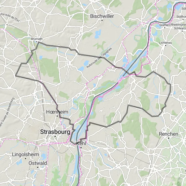 Map miniature of "Road Adventure: Mirador de chasse and Gamshurst" cycling inspiration in Alsace, France. Generated by Tarmacs.app cycling route planner