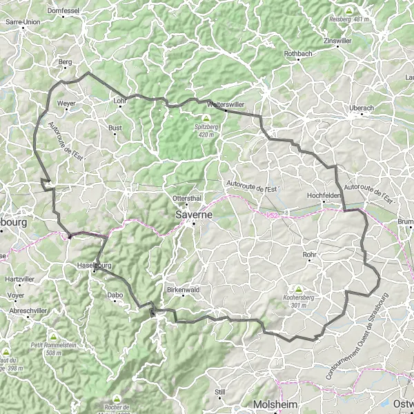 Map miniature of "Château du Freudeneck Loop" cycling inspiration in Alsace, France. Generated by Tarmacs.app cycling route planner