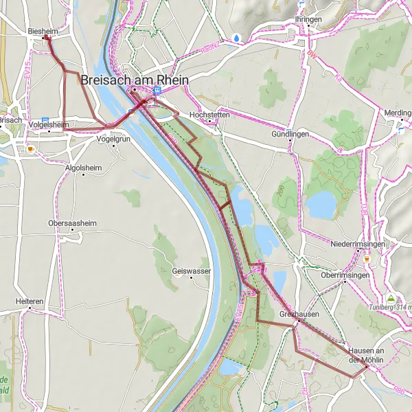 Map miniature of "The Gravel Adventure" cycling inspiration in Alsace, France. Generated by Tarmacs.app cycling route planner