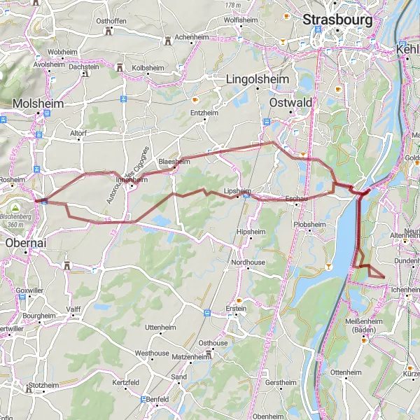 Map miniature of "Gravel Adventure in the Vosges" cycling inspiration in Alsace, France. Generated by Tarmacs.app cycling route planner