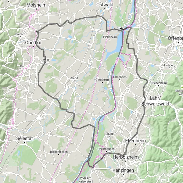 Map miniature of "Discover the Wine Route of Alsace" cycling inspiration in Alsace, France. Generated by Tarmacs.app cycling route planner