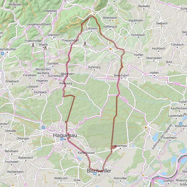 Miniature de la carte de l'inspiration cycliste "Aventure dans la Nature" dans la Alsace, France. Générée par le planificateur d'itinéraire cycliste Tarmacs.app