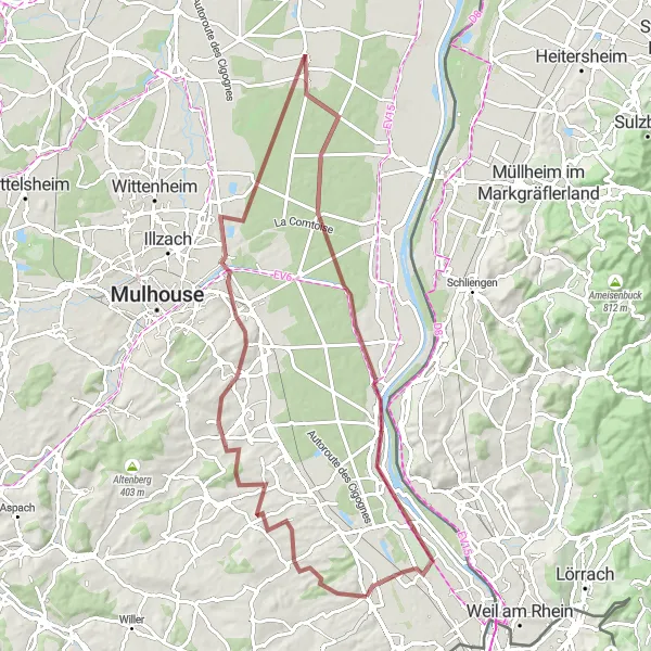 Map miniature of "Haut-Rhin Gravel Adventure" cycling inspiration in Alsace, France. Generated by Tarmacs.app cycling route planner