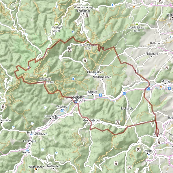 Map miniature of "Scenic Gravel Exploration of Schwarzkopf" cycling inspiration in Alsace, France. Generated by Tarmacs.app cycling route planner