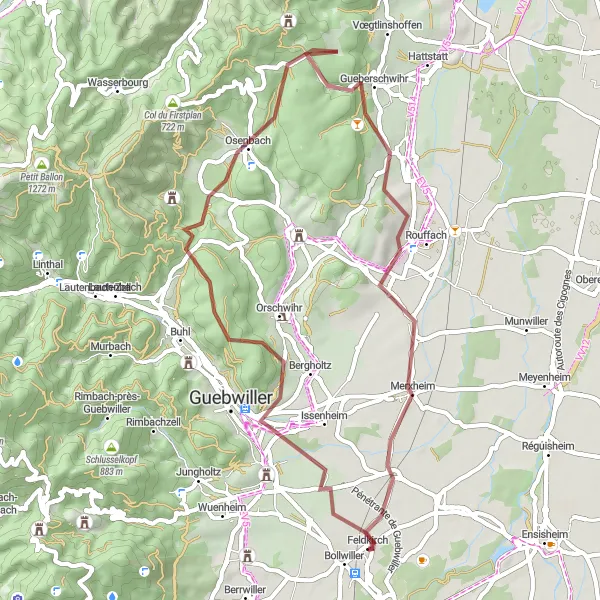 Miniature de la carte de l'inspiration cycliste "Circuit des Vins et Villages" dans la Alsace, France. Générée par le planificateur d'itinéraire cycliste Tarmacs.app