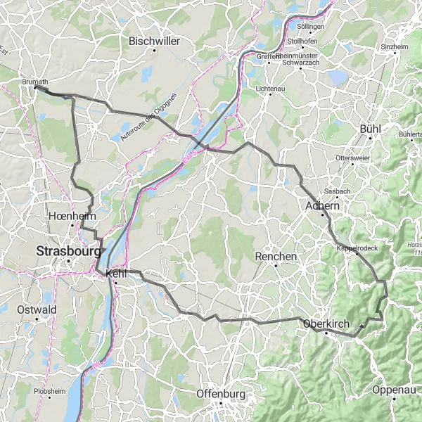 Map miniature of "Alsace Road Adventure" cycling inspiration in Alsace, France. Generated by Tarmacs.app cycling route planner