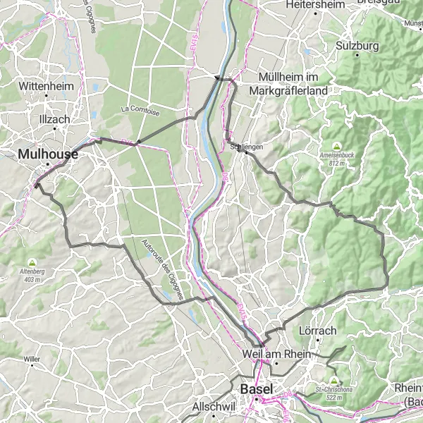 Miniature de la carte de l'inspiration cycliste "Les panoramas de l'Alsace" dans la Alsace, France. Générée par le planificateur d'itinéraire cycliste Tarmacs.app