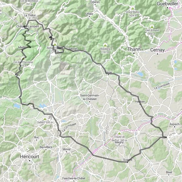 Map miniature of "Alsace Adventure" cycling inspiration in Alsace, France. Generated by Tarmacs.app cycling route planner