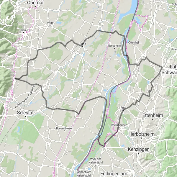 Miniature de la carte de l'inspiration cycliste "Itinéraire cyclable de Dambach-la-Ville à Muttersholtz" dans la Alsace, France. Générée par le planificateur d'itinéraire cycliste Tarmacs.app