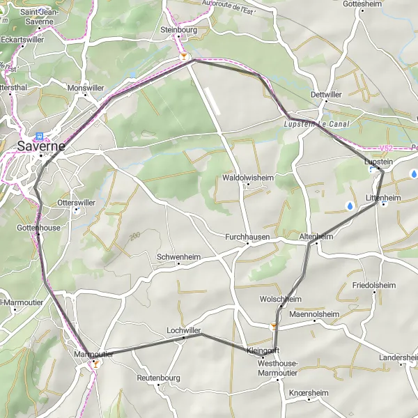 Map miniature of "Dettwiller Scenic Road Loop" cycling inspiration in Alsace, France. Generated by Tarmacs.app cycling route planner