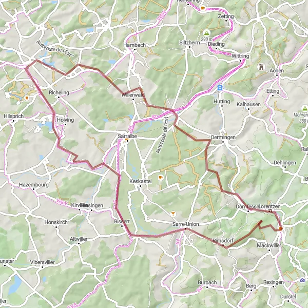 Miniature de la carte de l'inspiration cycliste "Le tour de Herbitzheim et Domfessel" dans la Alsace, France. Générée par le planificateur d'itinéraire cycliste Tarmacs.app