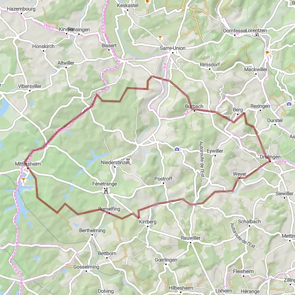 Map miniature of "Through the Villages of Northern Alsace" cycling inspiration in Alsace, France. Generated by Tarmacs.app cycling route planner