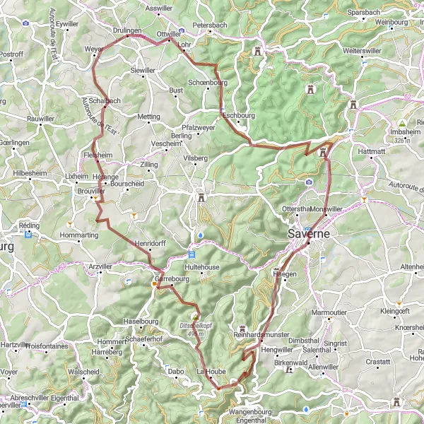 Map miniature of "Exploring the Hills and Valleys of Southern Alsace" cycling inspiration in Alsace, France. Generated by Tarmacs.app cycling route planner