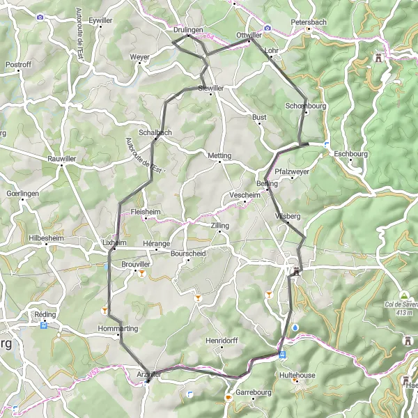 Map miniature of "Discovering the Charm of Northern Alsace" cycling inspiration in Alsace, France. Generated by Tarmacs.app cycling route planner