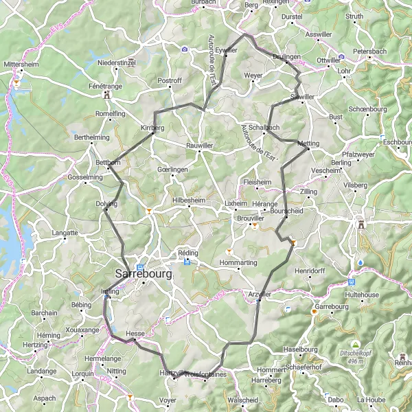 Map miniature of "Exploring the Northern Vosges" cycling inspiration in Alsace, France. Generated by Tarmacs.app cycling route planner