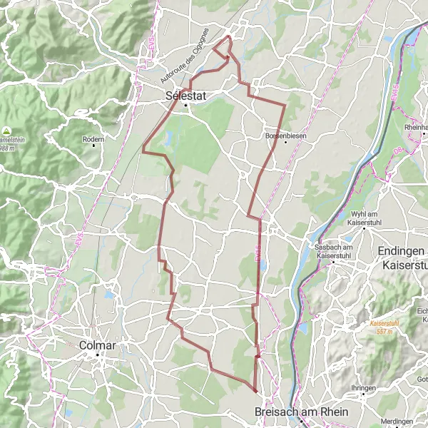 Map miniature of "Gravel Adventure in the Alsace Region" cycling inspiration in Alsace, France. Generated by Tarmacs.app cycling route planner