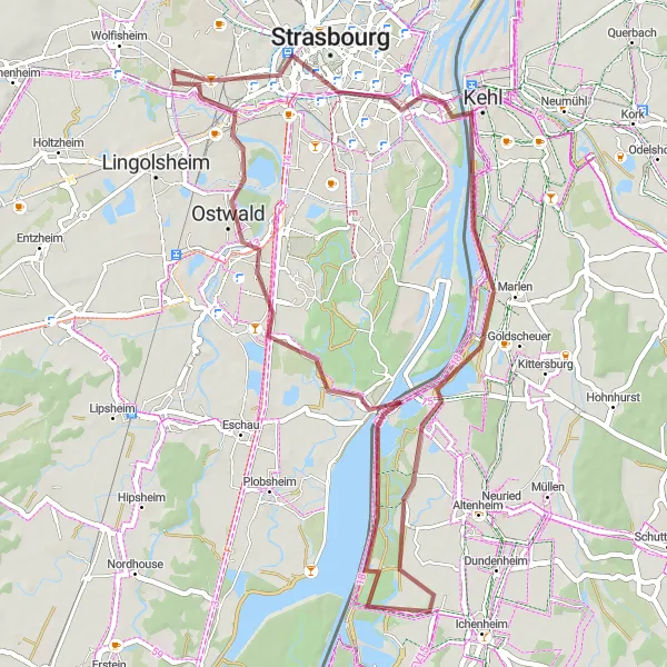 Map miniature of "Eckbolsheim to Illkirch-Graffenstaden Gravel Cycling Route" cycling inspiration in Alsace, France. Generated by Tarmacs.app cycling route planner