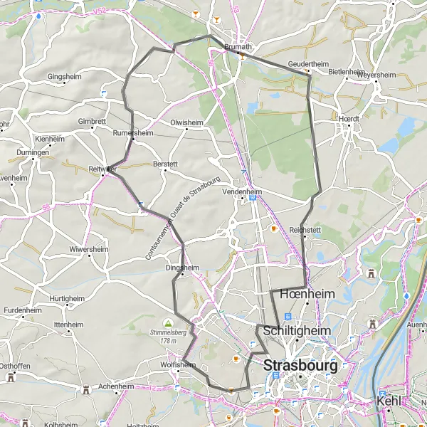 Miniature de la carte de l'inspiration cycliste "Les Châteaux d'Alsace" dans la Alsace, France. Générée par le planificateur d'itinéraire cycliste Tarmacs.app