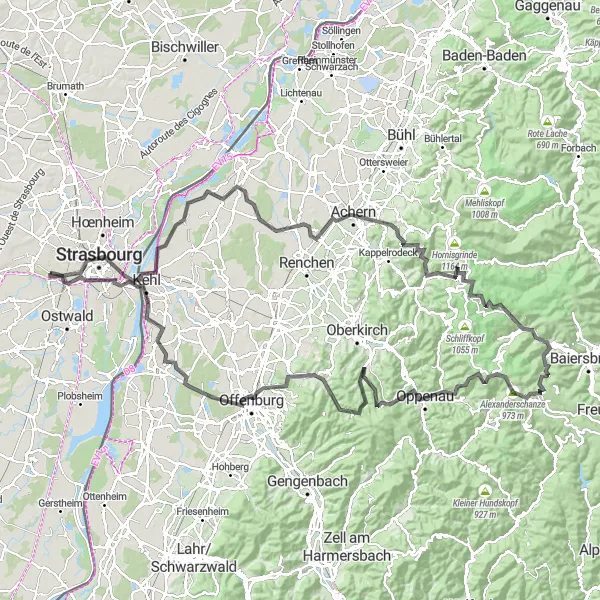 Miniature de la carte de l'inspiration cycliste "Les Sommets des Vosges" dans la Alsace, France. Générée par le planificateur d'itinéraire cycliste Tarmacs.app