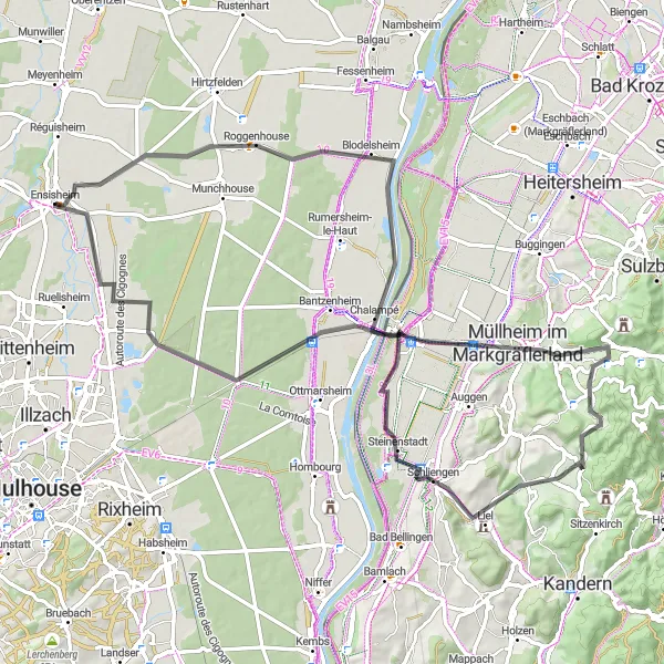 Map miniature of "The Black Forest Loop" cycling inspiration in Alsace, France. Generated by Tarmacs.app cycling route planner