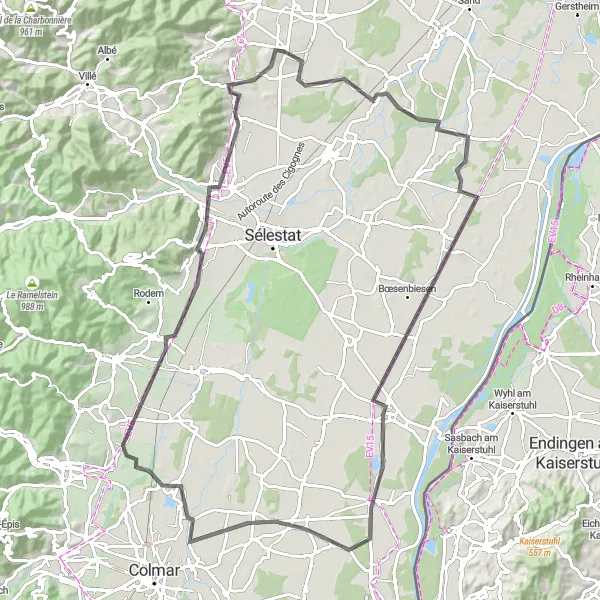 Miniature de la carte de l'inspiration cycliste "Parcours des Celtes et Châteaux" dans la Alsace, France. Générée par le planificateur d'itinéraire cycliste Tarmacs.app