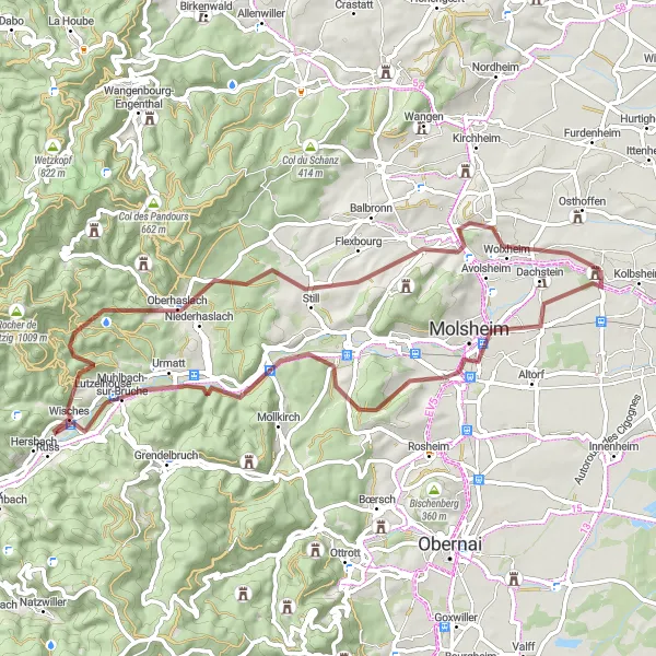 Miniature de la carte de l'inspiration cycliste "Aventure dans les collines de l'Est" dans la Alsace, France. Générée par le planificateur d'itinéraire cycliste Tarmacs.app