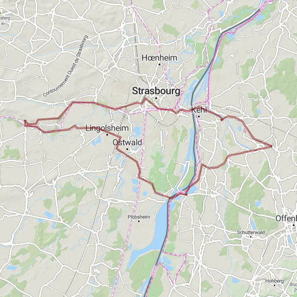 Miniature de la carte de l'inspiration cycliste "Exploration Urbaine en Alsace" dans la Alsace, France. Générée par le planificateur d'itinéraire cycliste Tarmacs.app