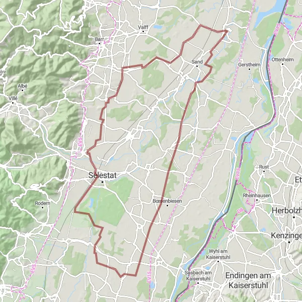 Map miniature of "Alsace Gravel Route" cycling inspiration in Alsace, France. Generated by Tarmacs.app cycling route planner